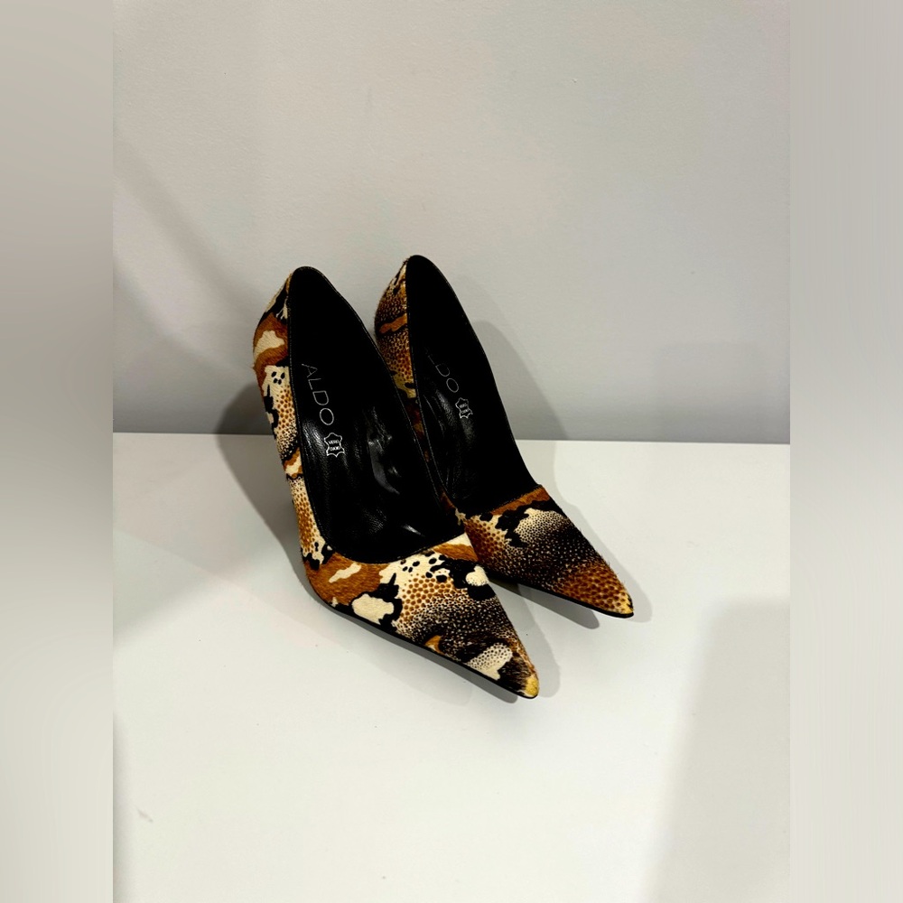Aldo Women’s Leopard Print Cowhide Pump Heels Size 6.5 M Brown Dress Shoes